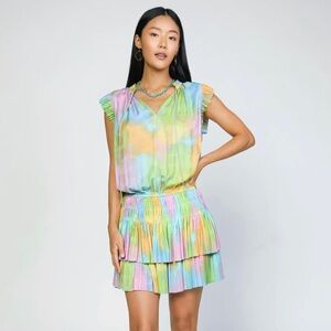 Anthropologie Current Air Pleated Rainbow Tie-Dye Mini Dress Women’s Medium